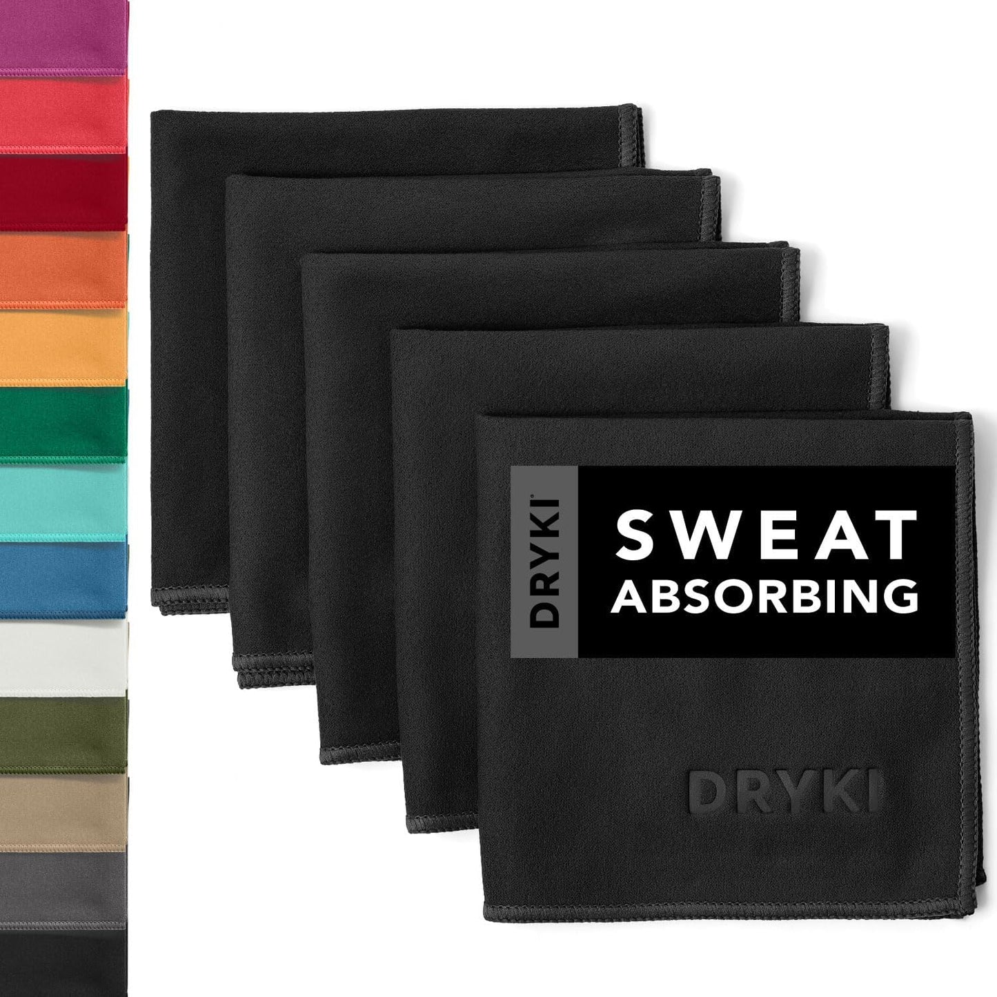 Pocket-Sized Sweat Towels - the Original Sweat Absorbing Handkerchiefs - Quick-Dry Microfiber Sweat Rags for Face, Hands, & Body - Men & Women - Gym, Sports, and Work (Black: 5 Pack)