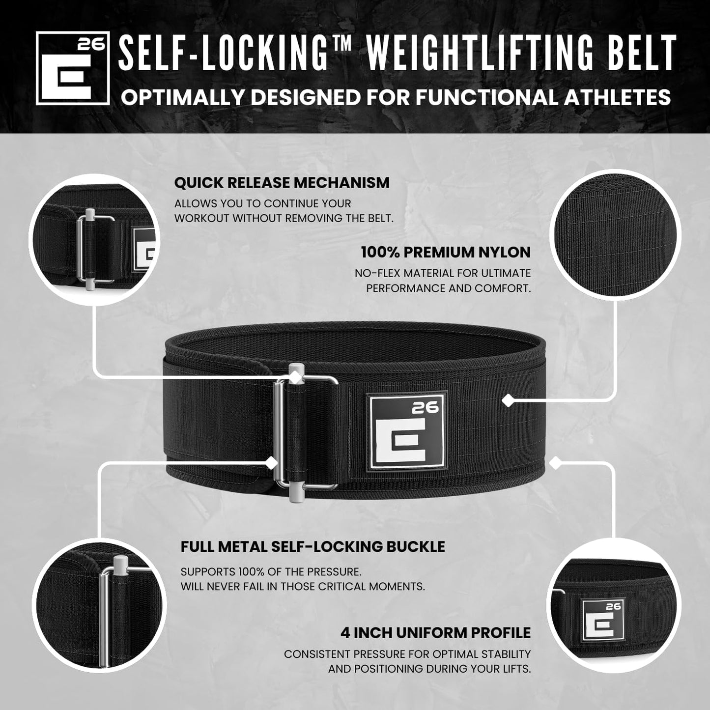 Premium Weightlifting Belt with Self-Locking Buckle – Back Support for Functional Fitness, Deadlifts & Powerlifting