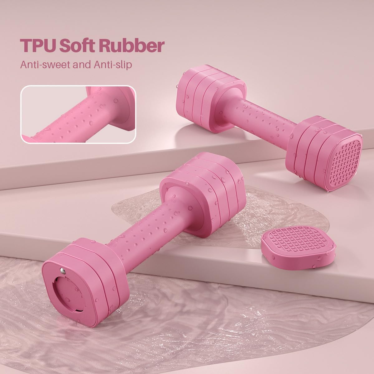 Adjustable Dumbbell Set of 2, 4 in 1 Free Weights Dumbbells Set for Women, Hand Weights for Women at Home, Each 2Lb 3Lb 4Lb 5Lb with TPU Soft Rubber Handle for Home Gym Exercise Training