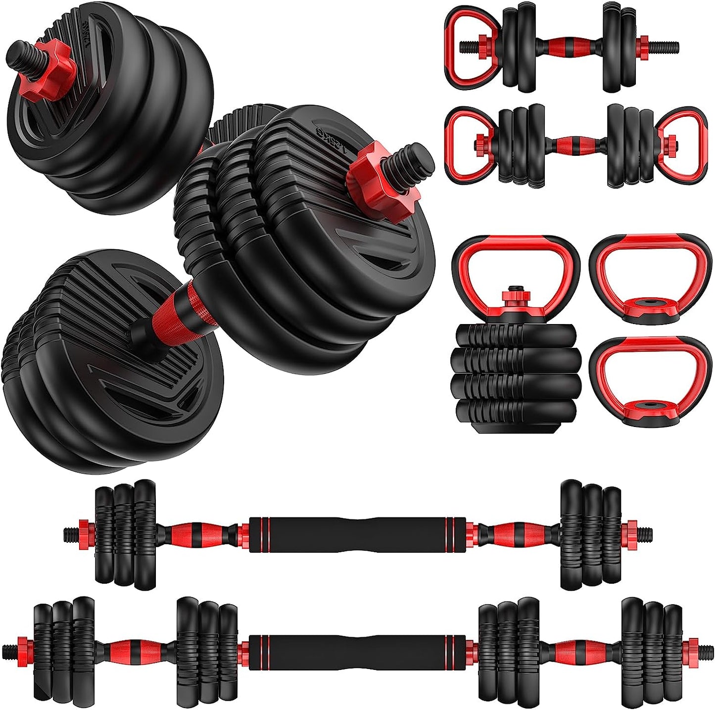 Adjustable Dumbbell Set 4-in-1 – 10 to 90 lbs Free Weights with Connector | Converts to Barbell, Kettlebell & Push-Up Stand | Home Gym Equipment for Men & Women