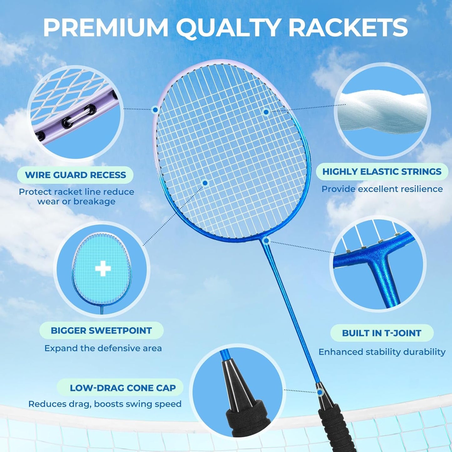 Badminton Racket Set – 2 or 4 Lightweight Rackets with Birdies & Carrying Bag, Perfect for Backyard Games, Adults, Kids & Beginners