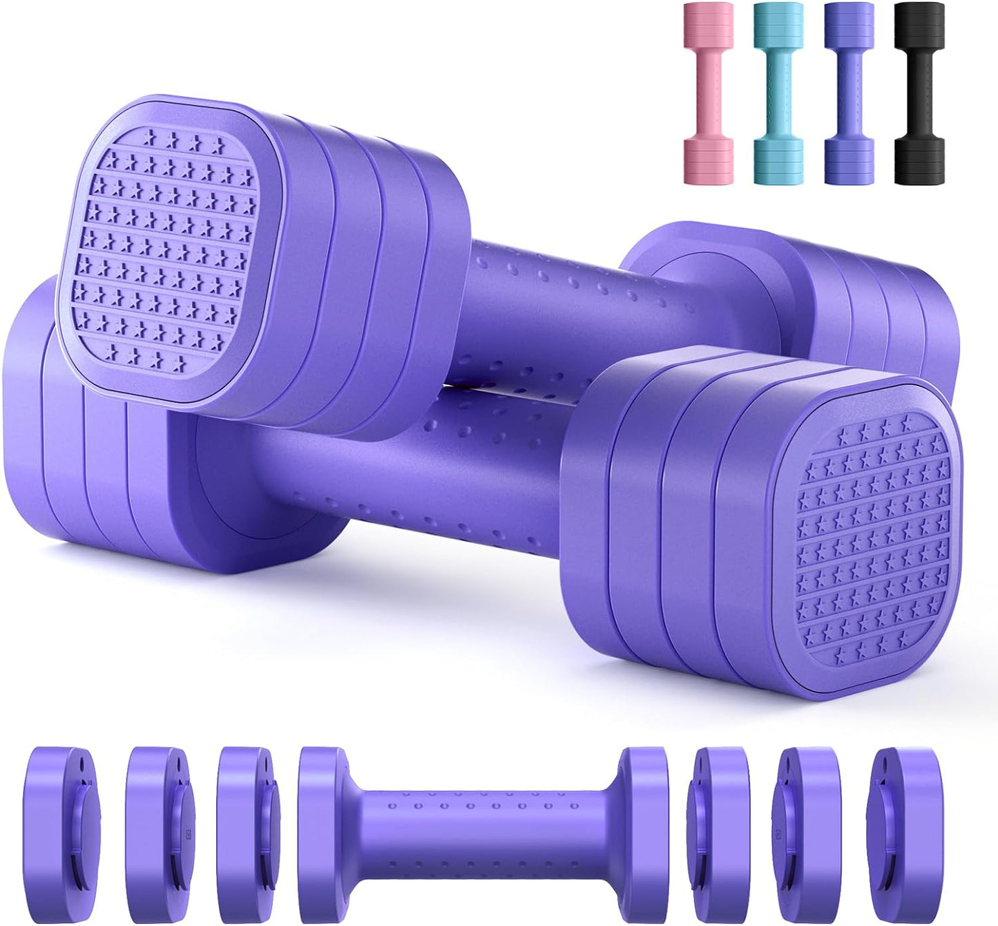 Adjustable Dumbbell Set of 2, 4 in 1 Free Weights Dumbbells Set for Women, Hand Weights for Women at Home, Each 2Lb 3Lb 4Lb 5Lb with TPU Soft Rubber Handle for Home Gym Exercise Training