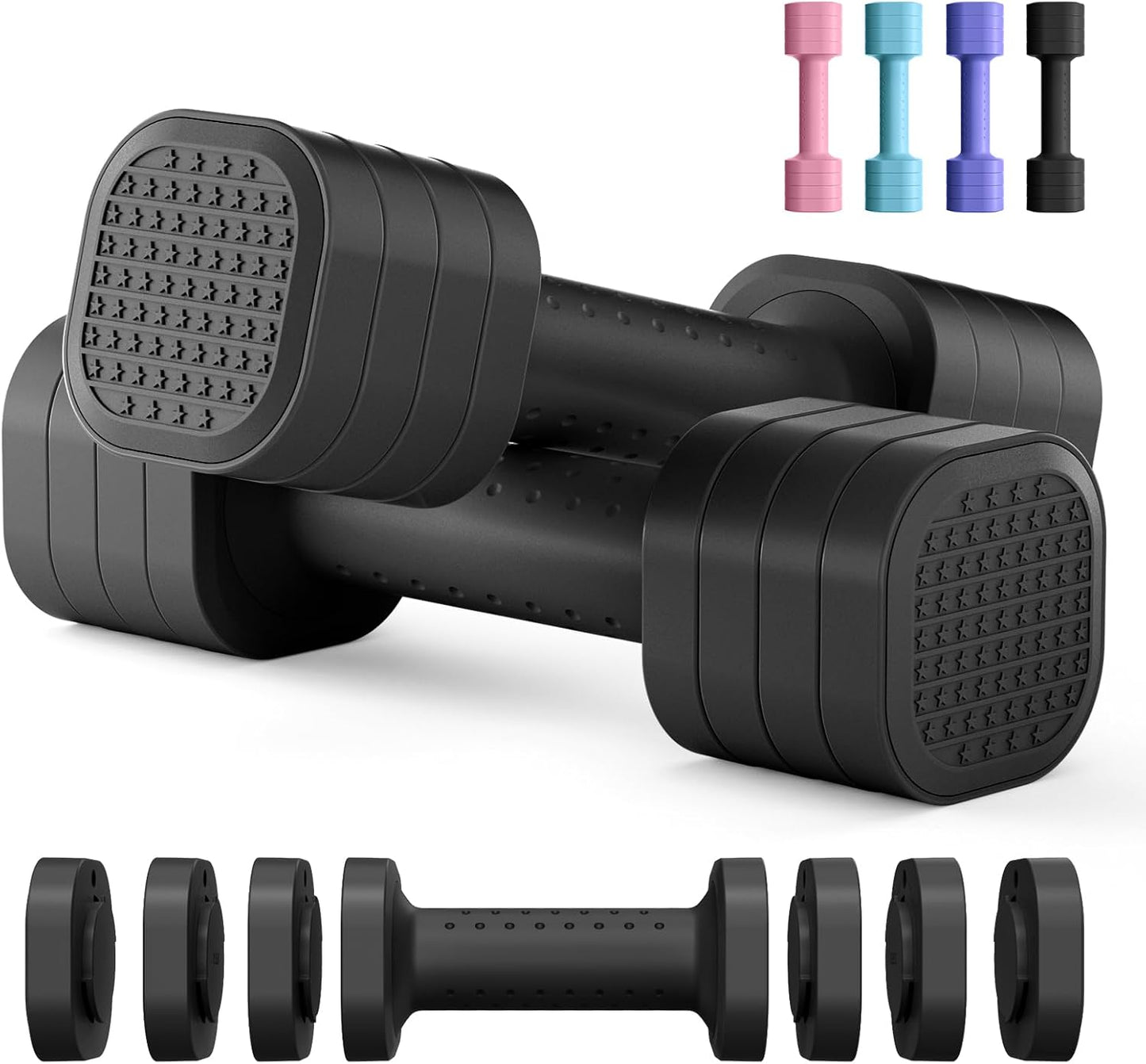 Adjustable Dumbbell Set of 2, 4 in 1 Free Weights Dumbbells Set for Women, Hand Weights for Women at Home, Each 2Lb 3Lb 4Lb 5Lb with TPU Soft Rubber Handle for Home Gym Exercise Training