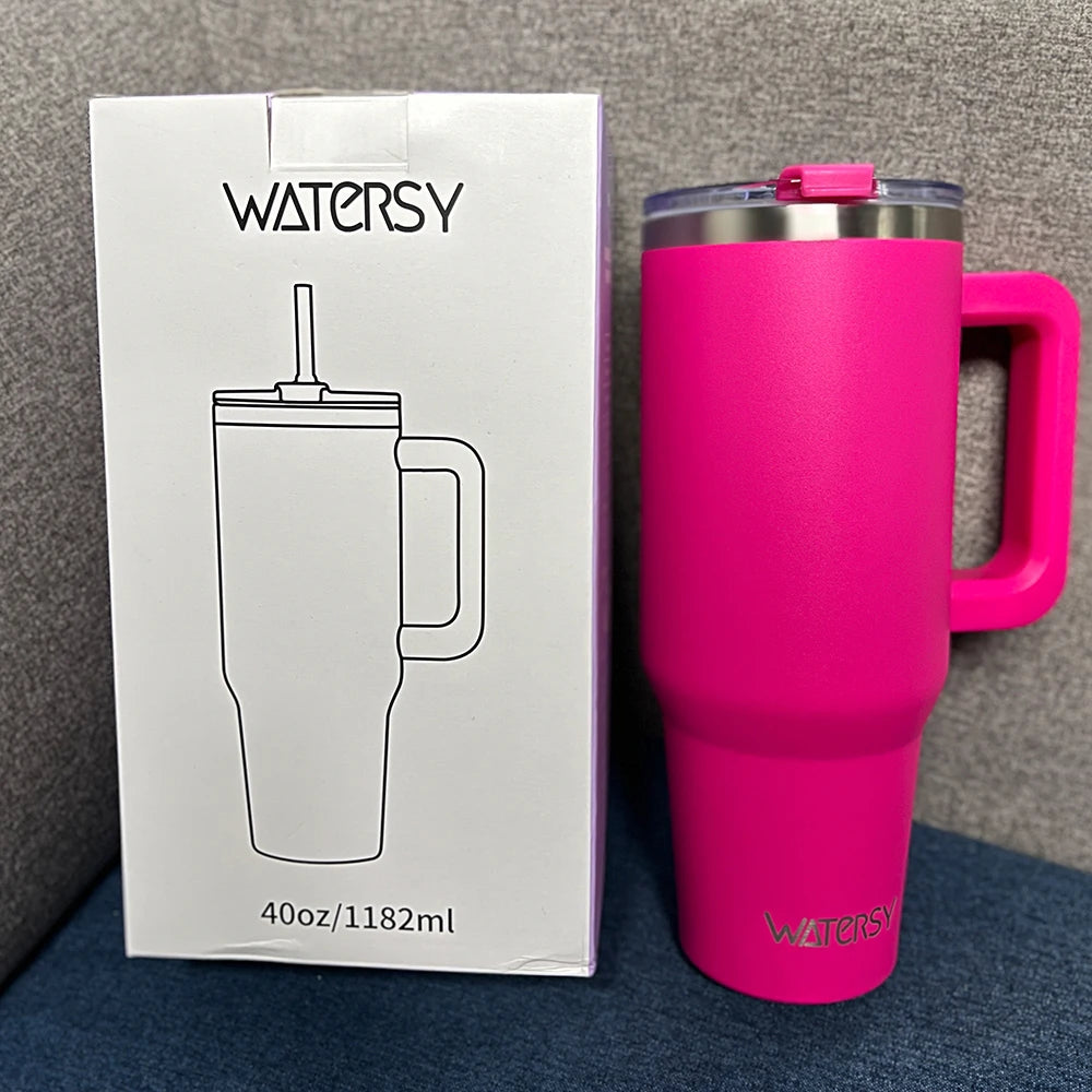 40oz Stainless Steel Insulated Tumbler with Handle & Straw – Large Capacity Thermal Mug for Home, Office & Travel