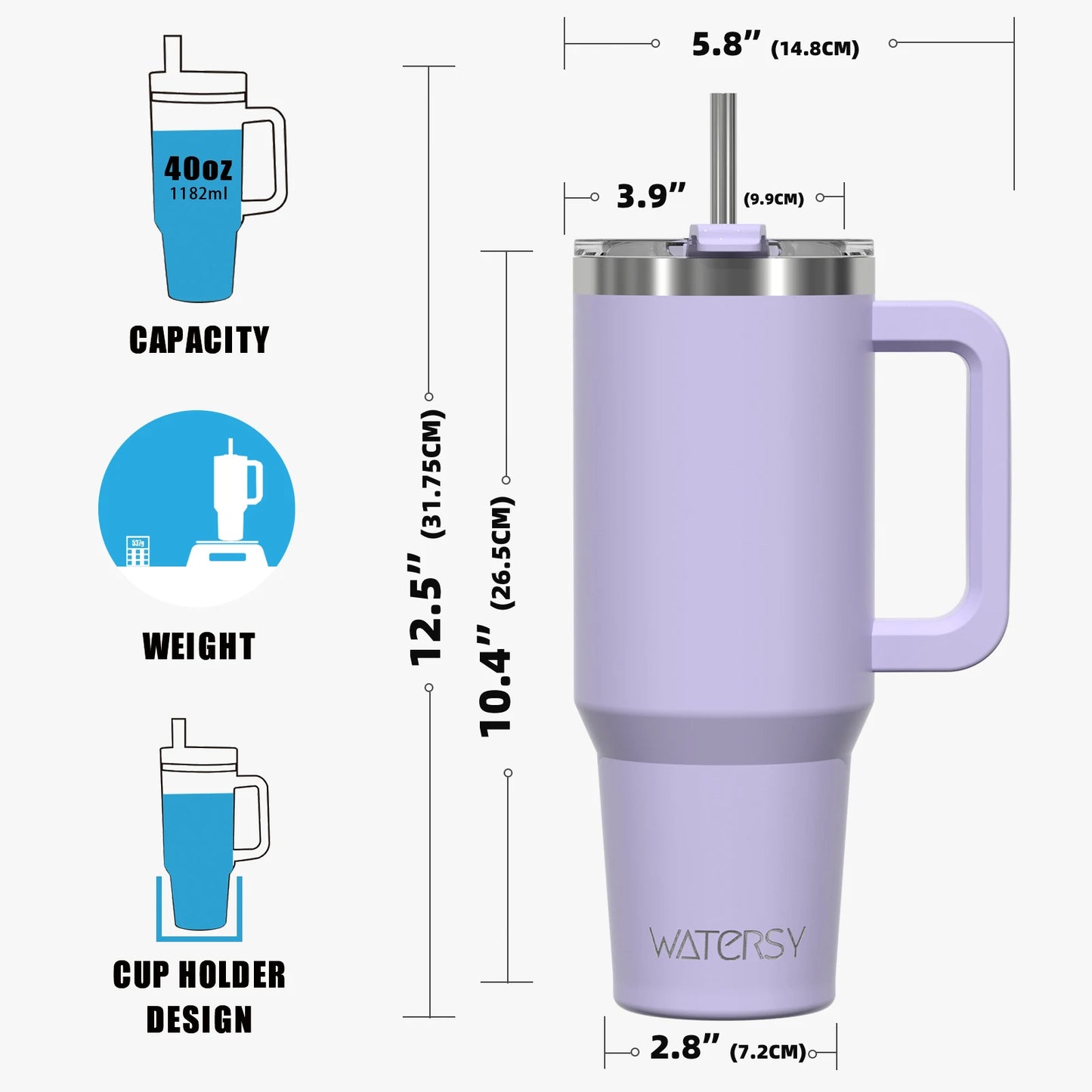 40oz Stainless Steel Insulated Tumbler with Handle & Straw – Large Capacity Thermal Mug for Home, Office & Travel