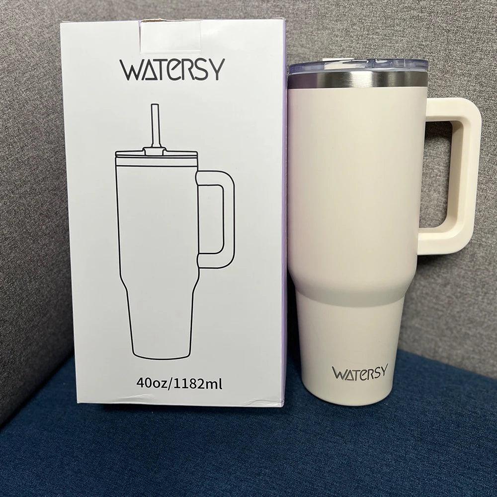 40oz Stainless Steel Insulated Tumbler with Handle & Straw – Large Capacity Thermal Mug for Home, Office & Travel