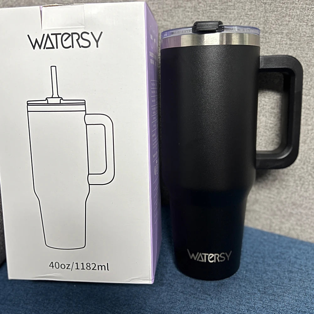 40oz Stainless Steel Insulated Tumbler with Handle & Straw – Large Capacity Thermal Mug for Home, Office & Travel