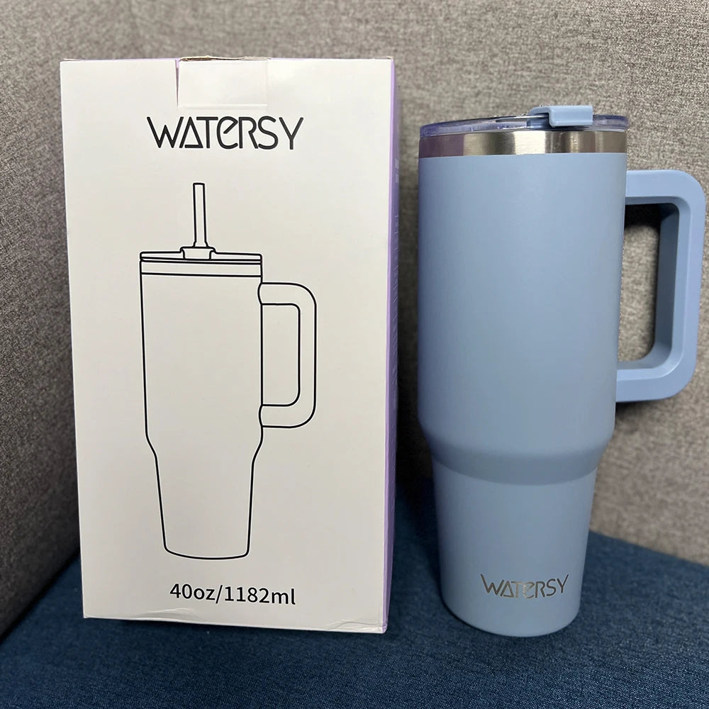 40oz Stainless Steel Insulated Tumbler with Handle & Straw – Large Capacity Thermal Mug for Home, Office & Travel