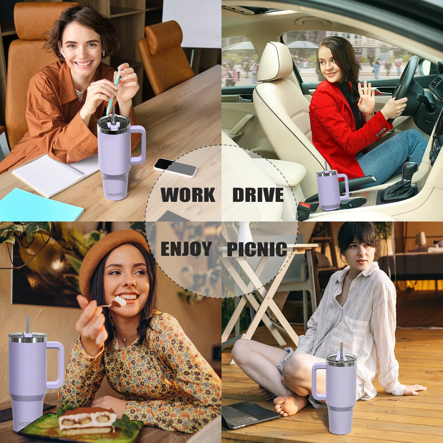 40oz Stainless Steel Insulated Tumbler with Handle & Straw – Large Capacity Thermal Mug for Home, Office & Travel