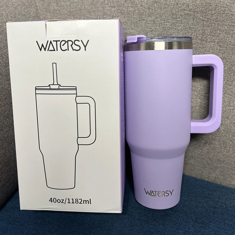 40oz Stainless Steel Insulated Tumbler with Handle & Straw – Large Capacity Thermal Mug for Home, Office & Travel