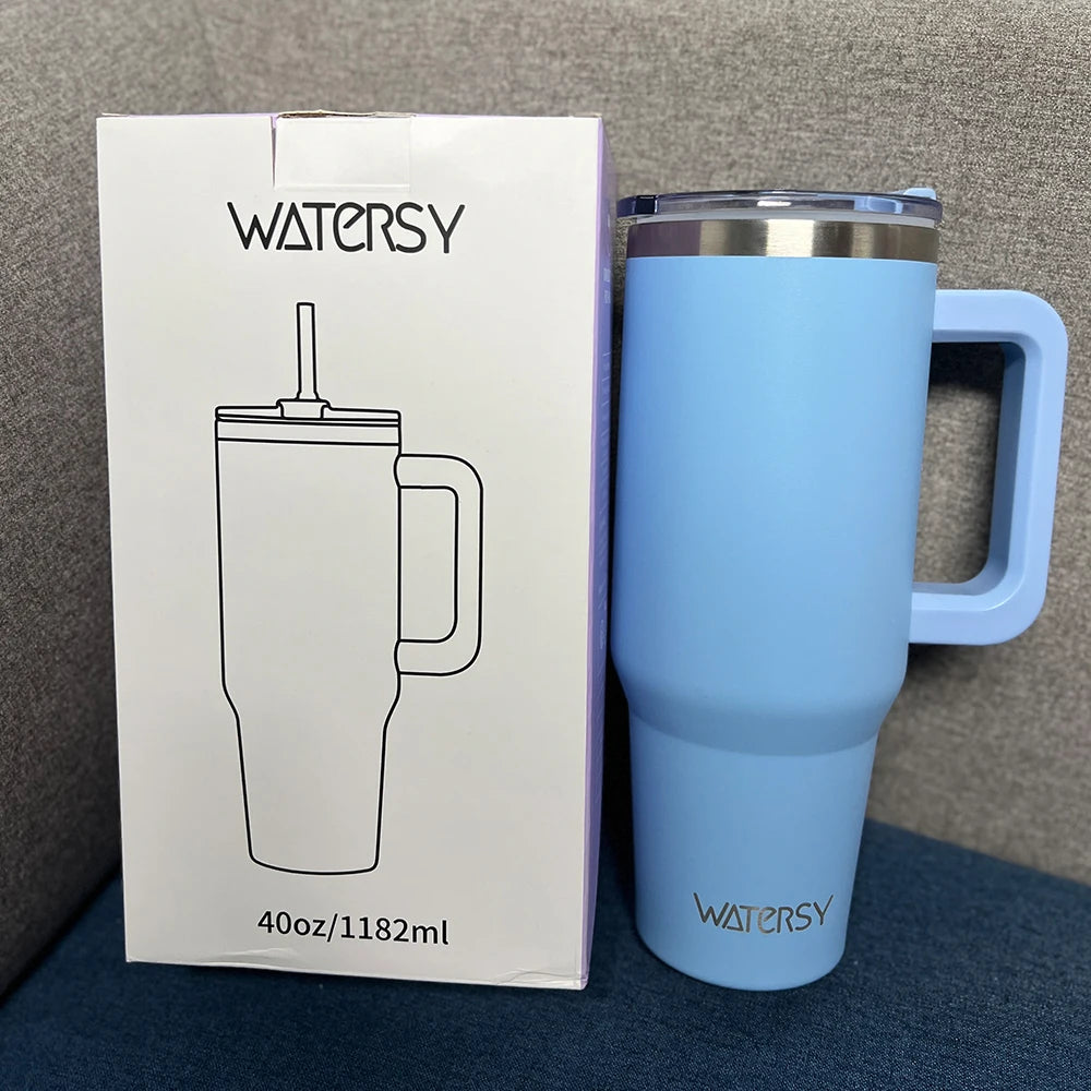 40oz Stainless Steel Insulated Tumbler with Handle & Straw – Large Capacity Thermal Mug for Home, Office & Travel