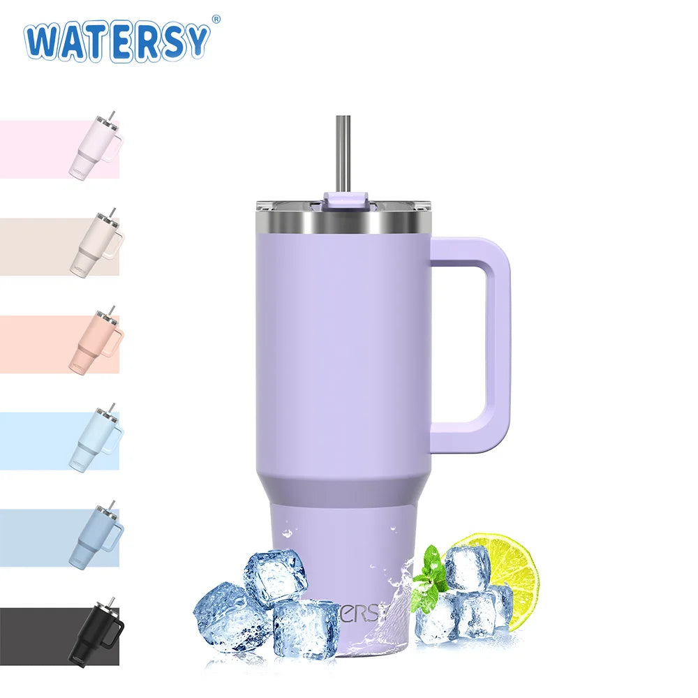 40oz Stainless Steel Insulated Tumbler with Handle & Straw – Large Capacity Thermal Mug for Home, Office & Travel