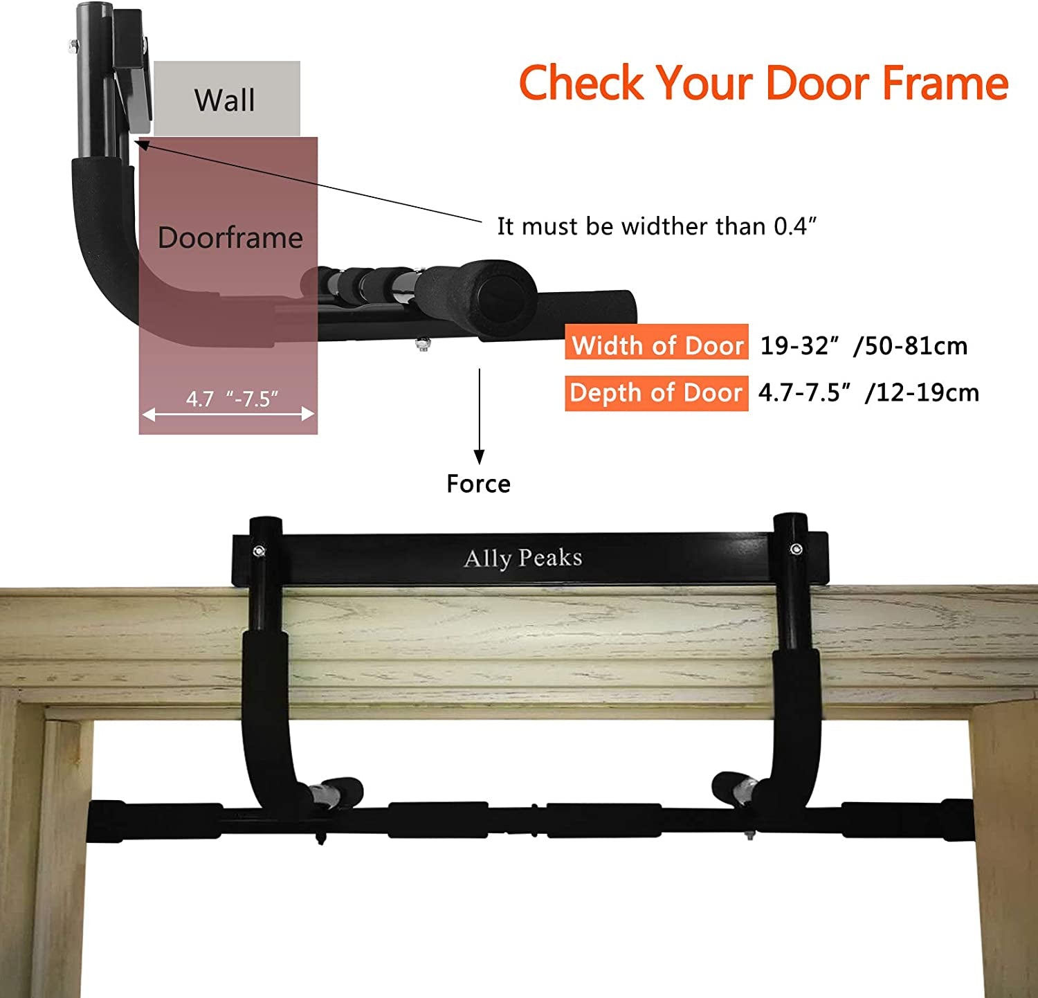 Portable Pull-Up Bar for Doorway – Thick Steel, 440 lbs Limit, Full Upper Body Home Gym Trainer