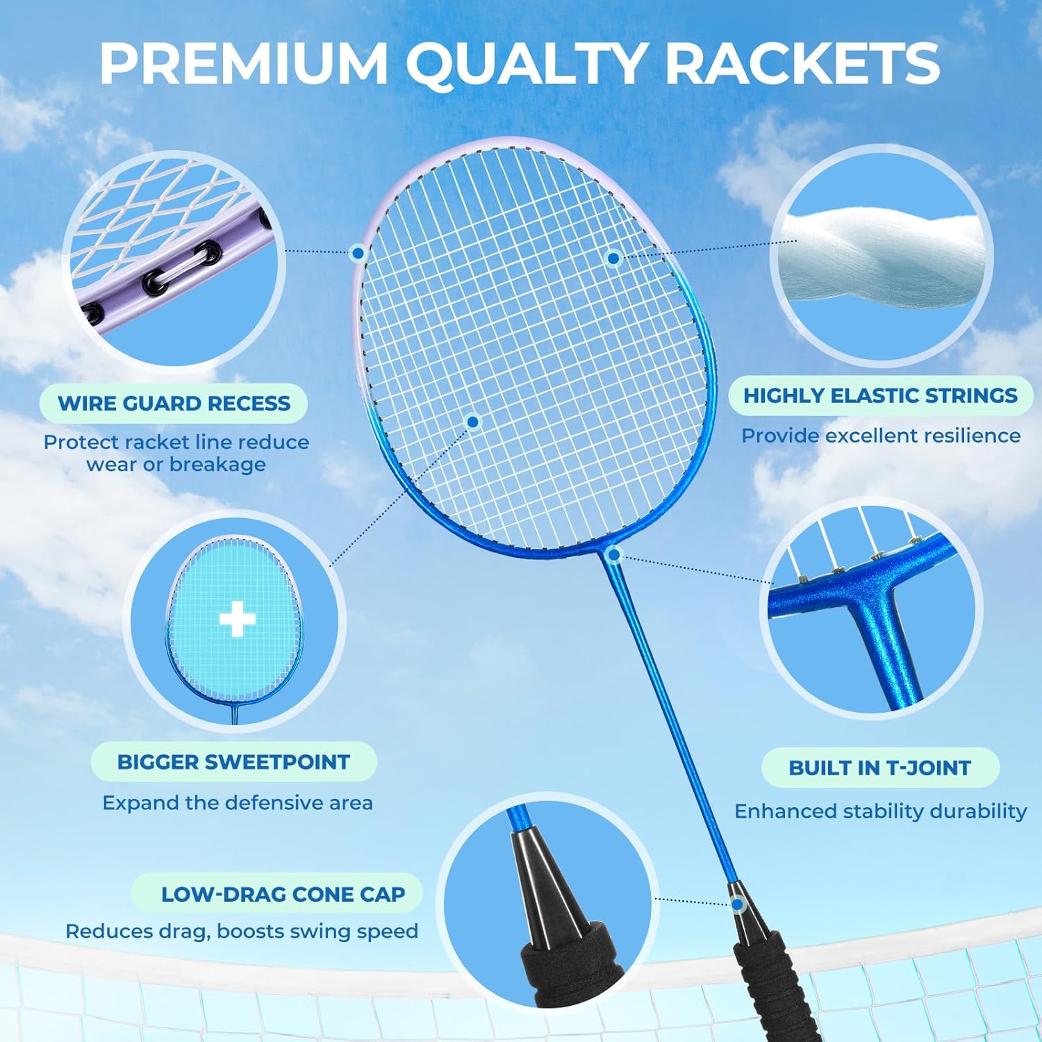 Badminton Racket Set – 2 or 4 Lightweight Rackets with Birdies & Carrying Bag, Perfect for Backyard Games, Adults, Kids & Beginners