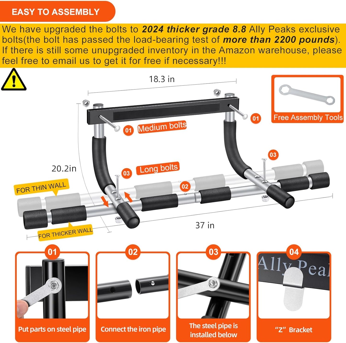 Portable Pull-Up Bar for Doorway – Thick Steel, 440 lbs Limit, Full Upper Body Home Gym Trainer