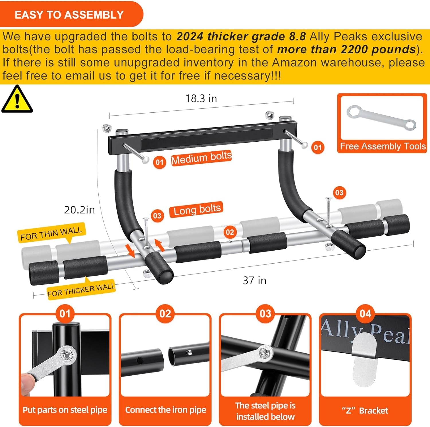 Portable Pull-Up Bar for Doorway – Thick Steel, 440 lbs Limit, Full Upper Body Home Gym Trainer