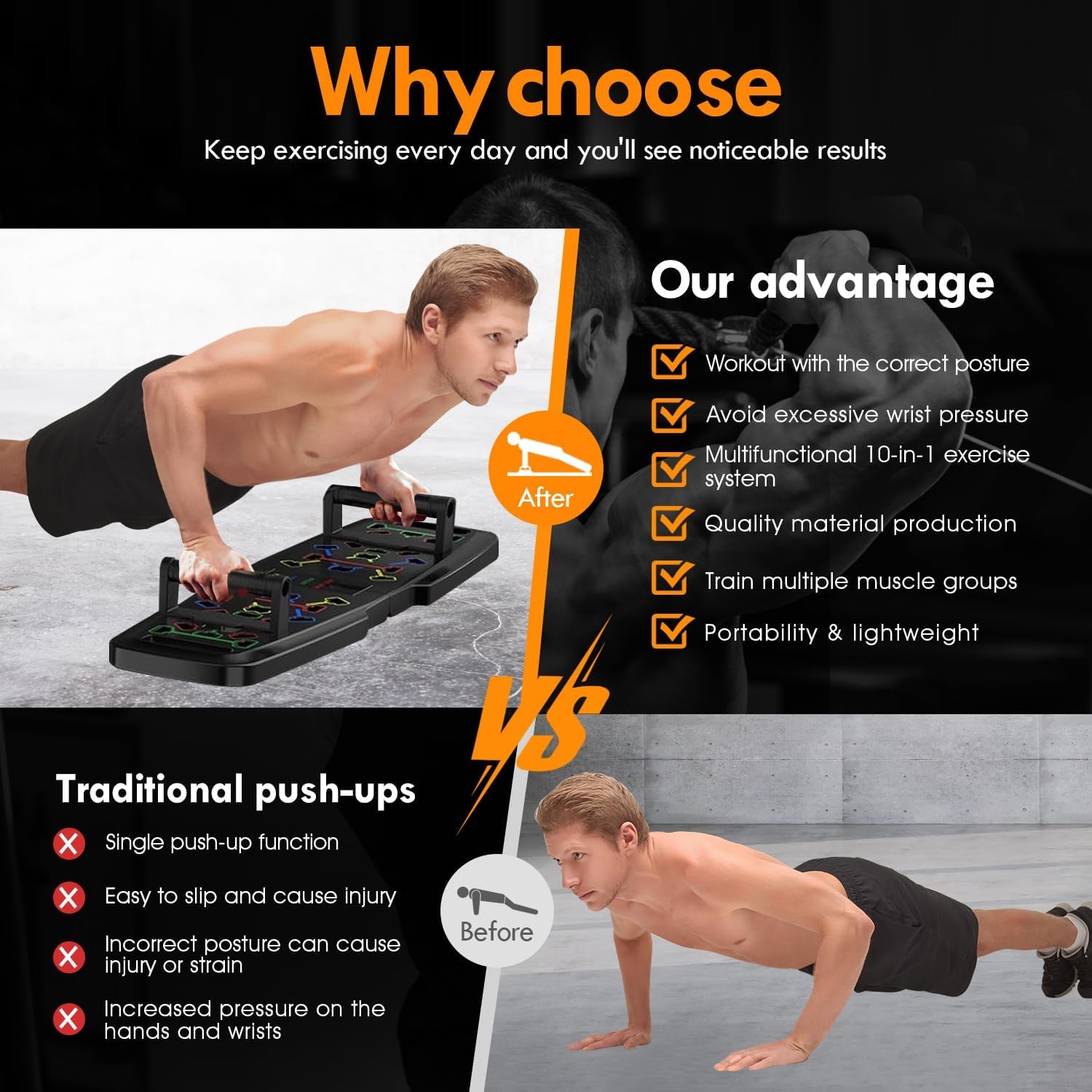 Push-Up Board Home Gym – Portable Exercise Equipment with Pilates Bar, Resistance Bands, Ab Roller & 20 Fitness Accessories for Full Body Workouts at Home.