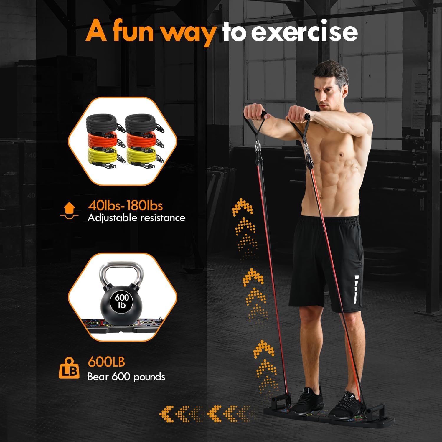 Push-Up Board Home Gym – Portable Exercise Equipment with Pilates Bar, Resistance Bands, Ab Roller & 20 Fitness Accessories for Full Body Workouts at Home.