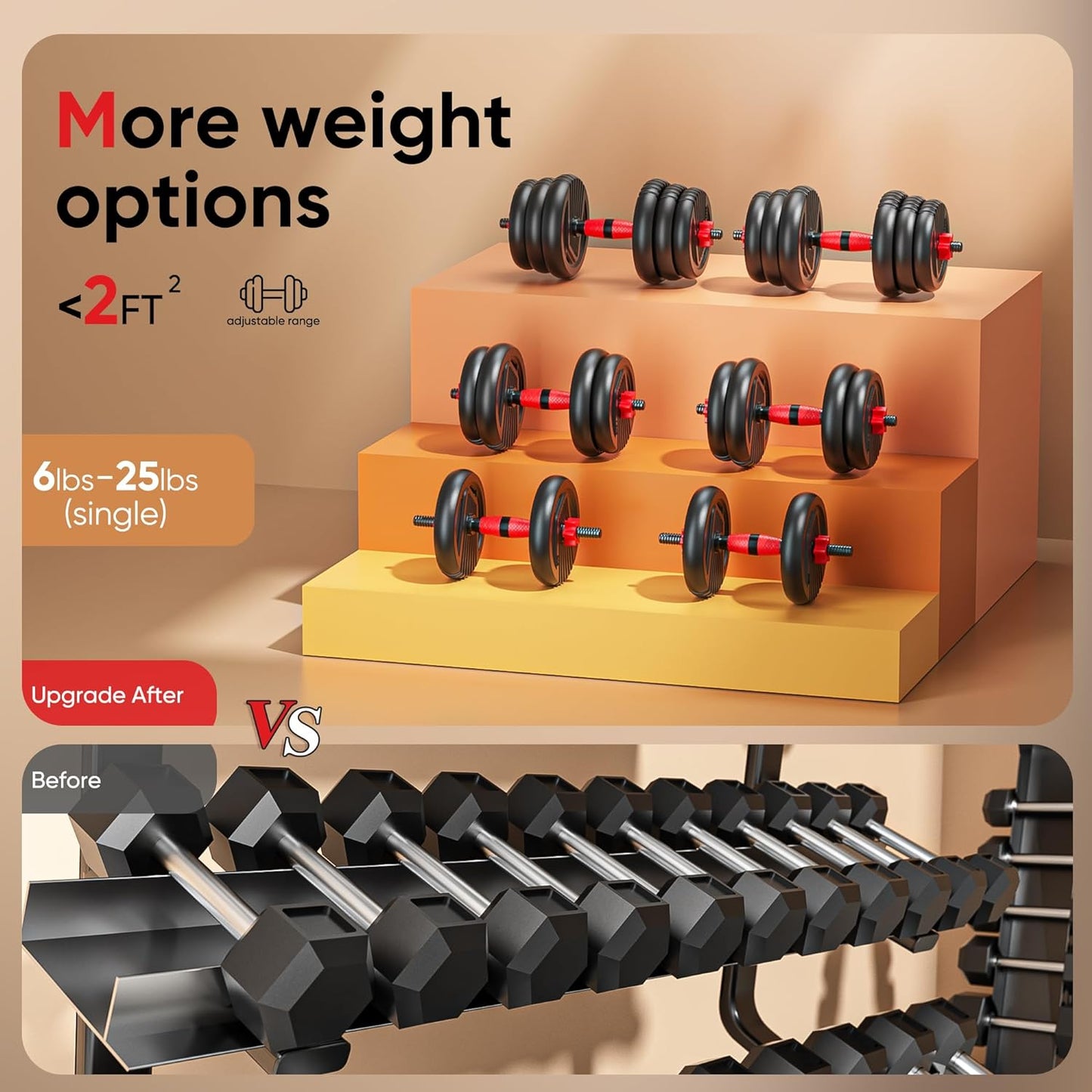 Adjustable Dumbbell Set 4-in-1 – 10 to 90 lbs Free Weights with Connector | Converts to Barbell, Kettlebell & Push-Up Stand | Home Gym Equipment for Men & Women